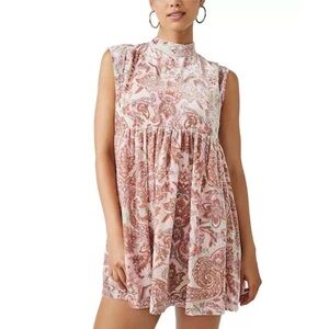 Free People All the Time Paisley Velvet Floral Minidress Large Pink Boho Party